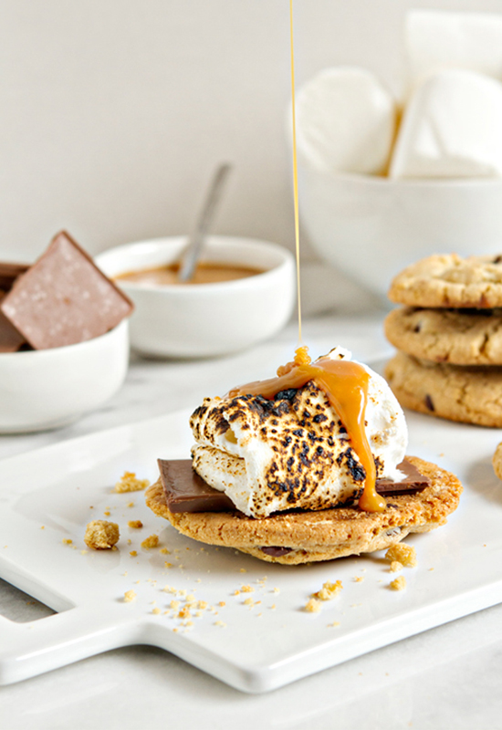 Salted Caramel S'mores with Chocolate Chip Cookies