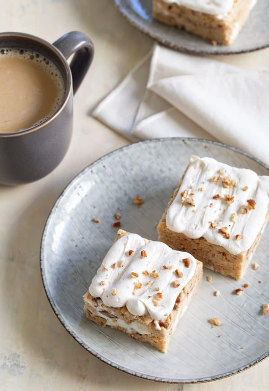 Frosted Maple Cinnamon Marshmallow Treats with cocoa