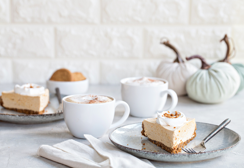 Pumpkin pie slices with coffee and gingersnaps