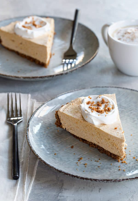 Slices of Marshmallow Pumpkin Pie with coffee
