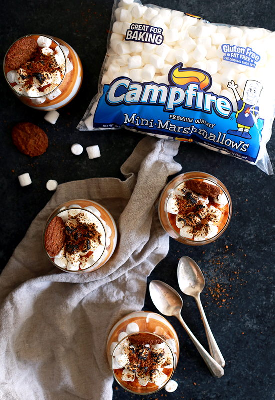 Gingersnap Sweet Potato Mousse and Campfire marshmallows in a bag