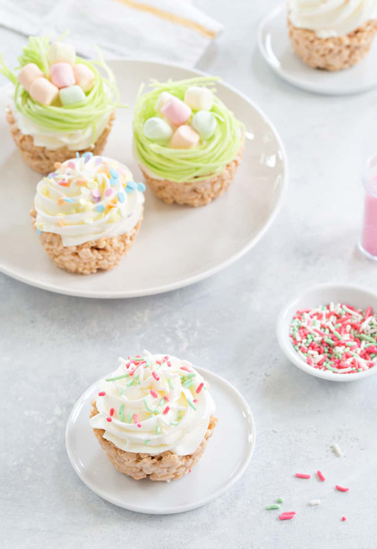 Marshmallow Treat Cupcakes with sprinkles and marshmallows