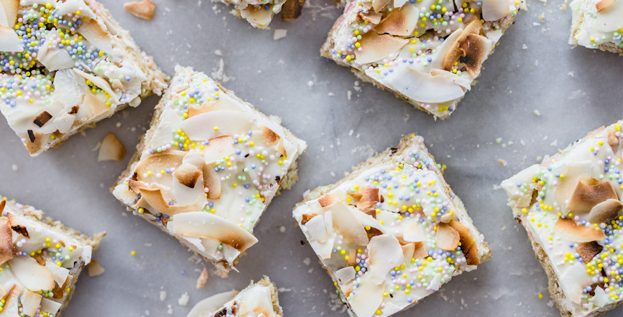 Toasted Coconut Marshmallow Treats with sprinkles