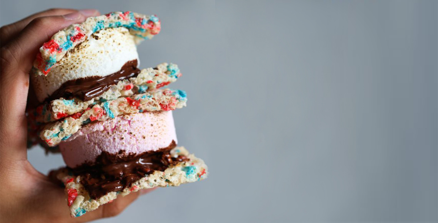 Two s'mores with rice krispie treats