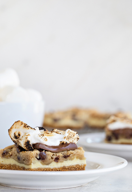 Cookie Dough Cheesecake S'mores on plates