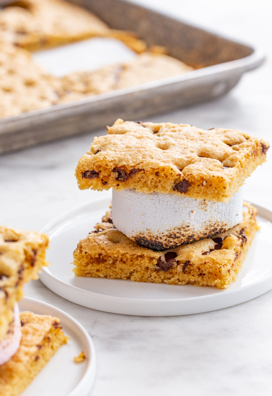 s'mores made with blondie bars