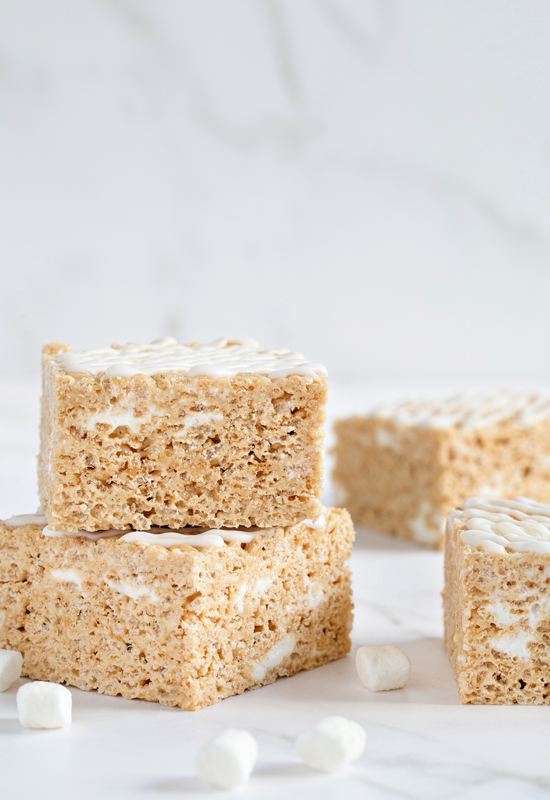 4 Brown Butter Rice Krispie Treats on counter