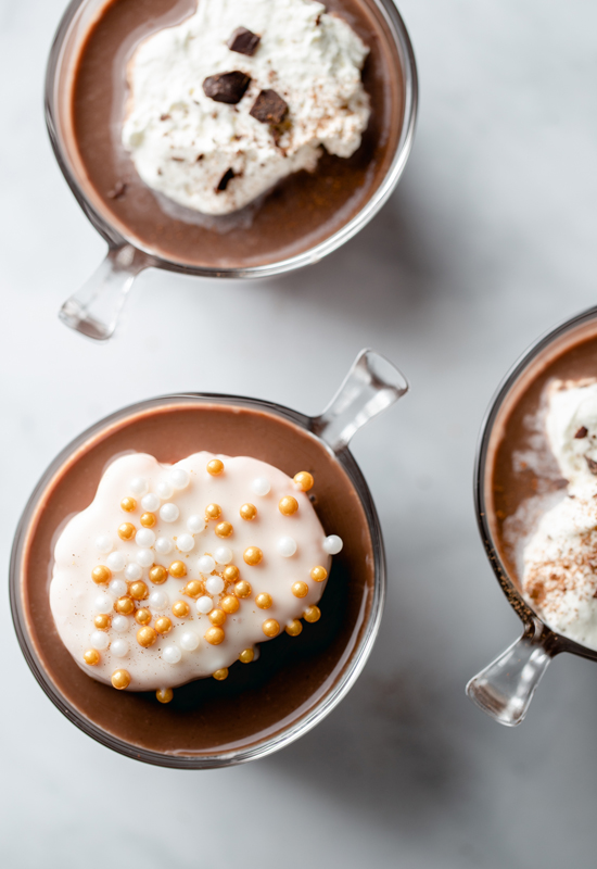 3 mugs of hot chocolate with Harvest Pumpkin Candy Marshmallows