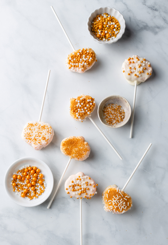 Harvest Pumpkin Candy Marshmallow pops with sprinkles