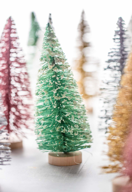 colorful mini bottle brush Christmas trees