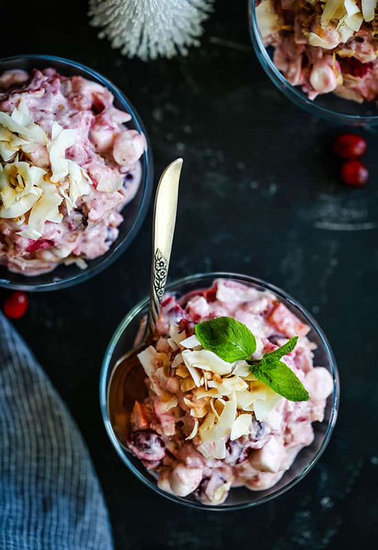 cranberry millionaire salad with spoons