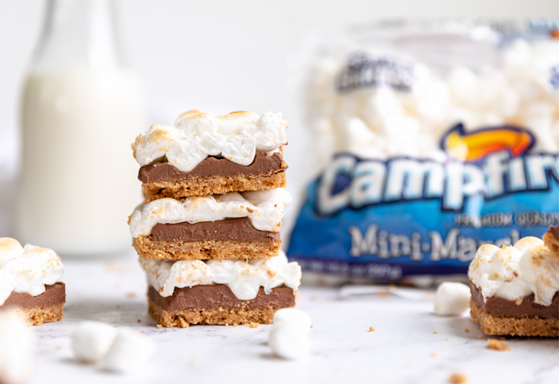 Campfire S'mores Bars with milk