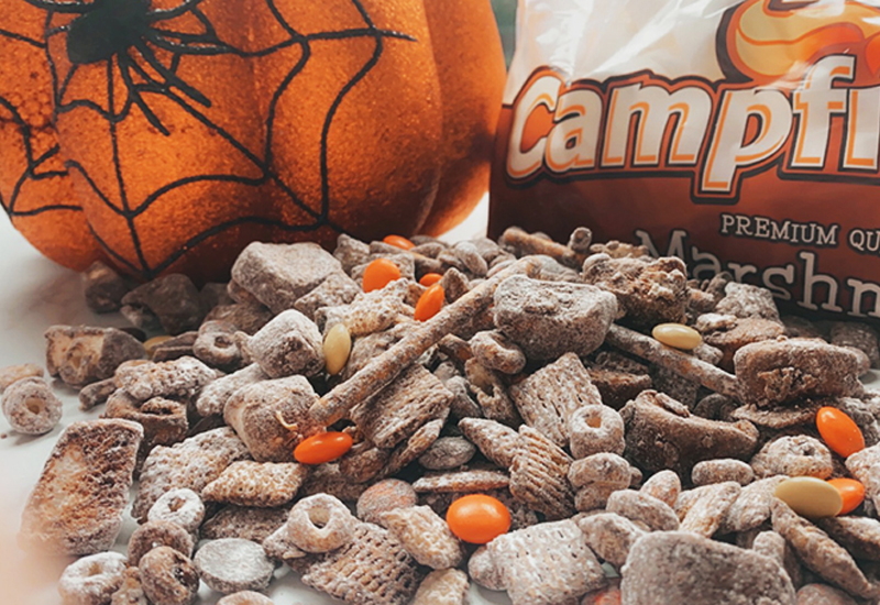 Halloween Chow with cereal, chocolate and marshmallows